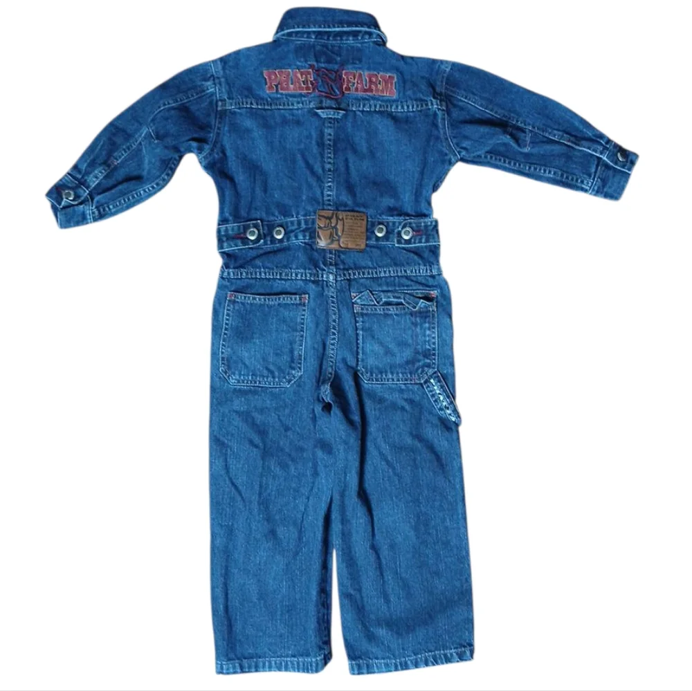 RARE Vintage 90s Phat Farm‎ Denim Jumpsuit One Piece Coveralls 4 KIDS